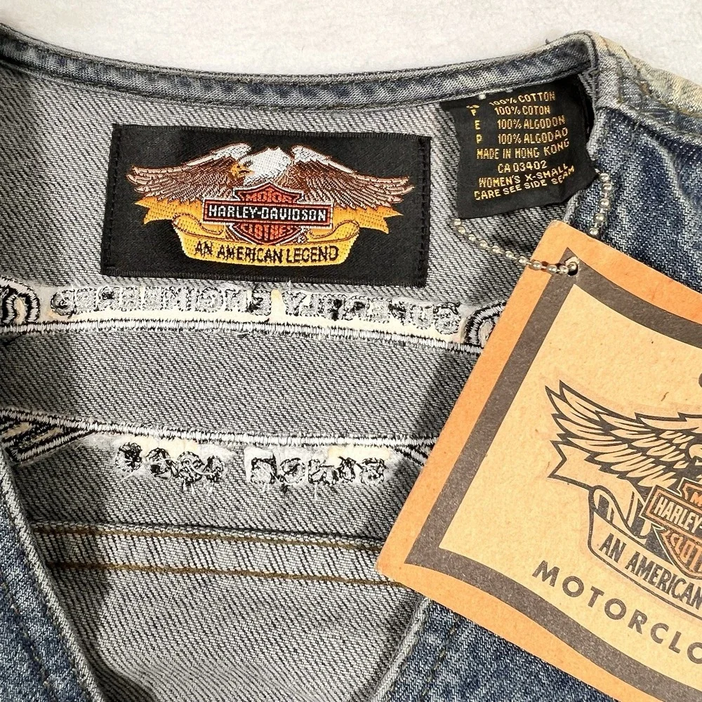 Harley‎ Davidson Womens Blue Denim Vest X-Small New Snap Closure
